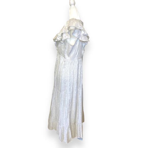 Roller Rabbit White Ondine Lurex V-Neck Cap Ruffle Sleeve A-Line Midi Dress - Picture 4 of 11